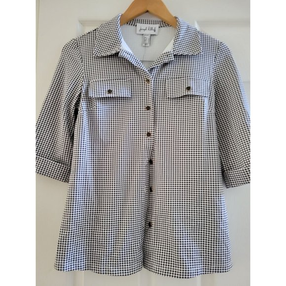 Joseph Ribkoff Black white check button front career blouse top size NEW - Picture 3 of 10